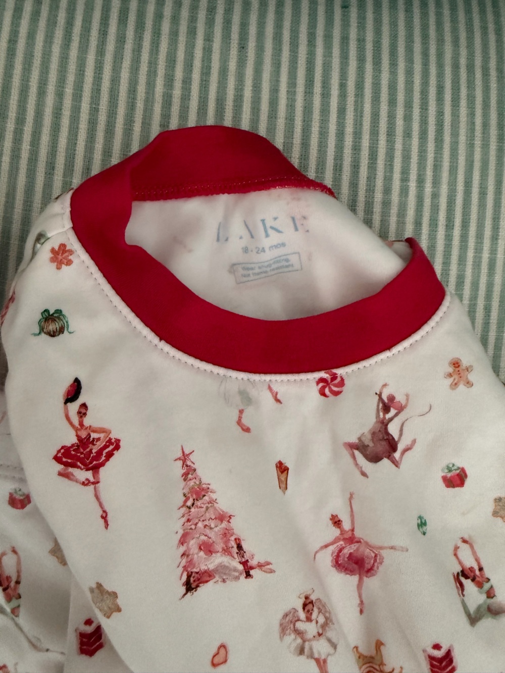 Lake White, Red, Pink, Green Ballet Holiday Christmas Pajama Set - 24M - Picture 3 of 3